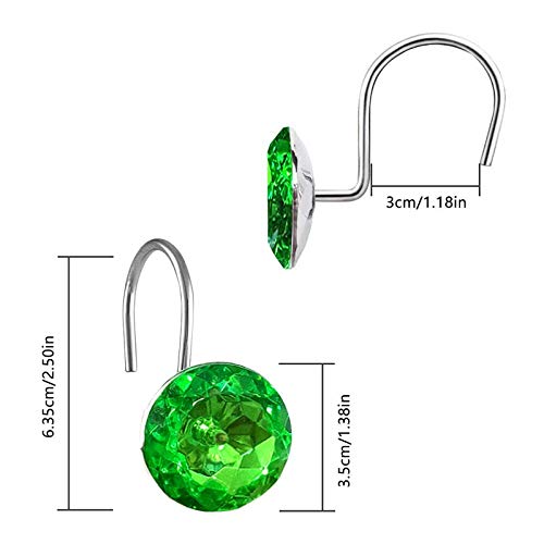EleCharm 12 Pcs Bling Rhinestones Shower Curtain Hooks Bathroom Rolling Hooks (Green) - Image 3